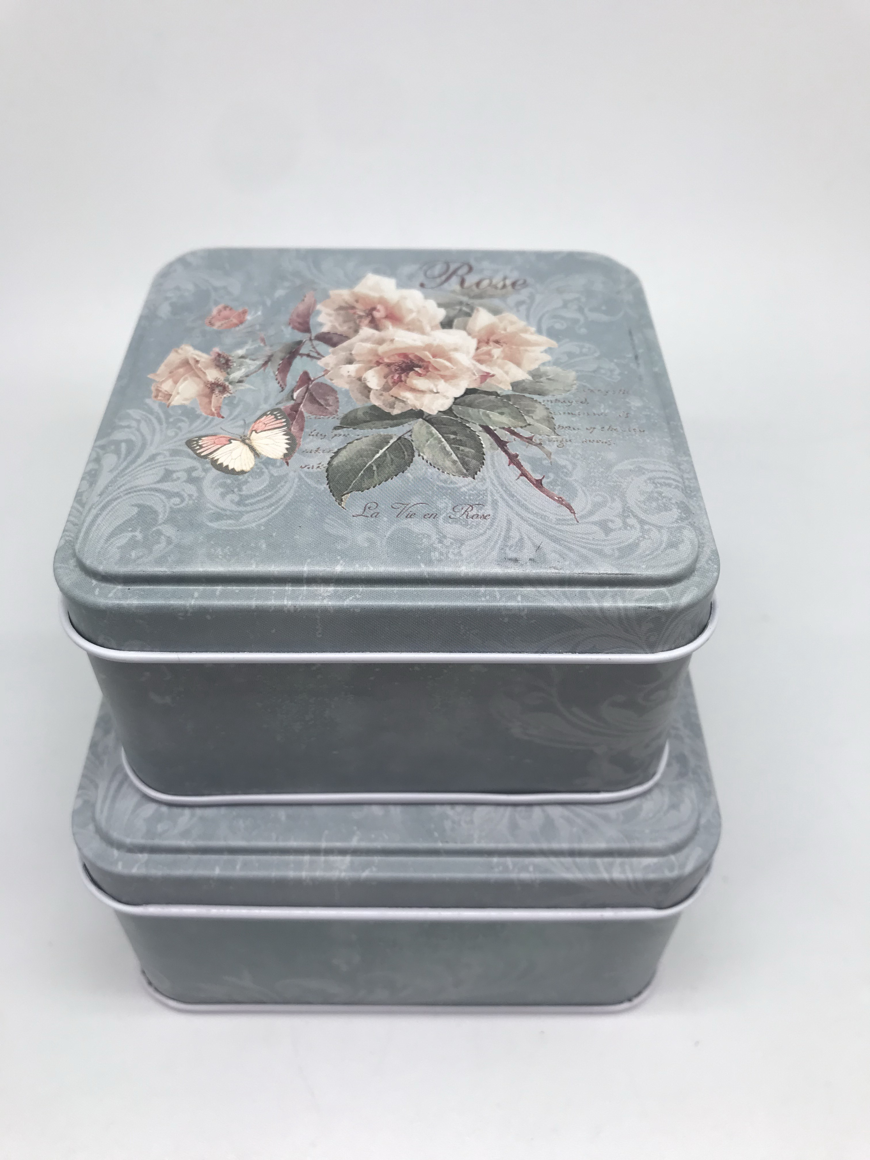 Шкатулка металлическая "Квадрат" (набор 2шт) 10,5х10,5х6; 9х9х5см (с3)